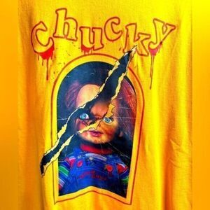 NWOT Unisex Chucky Doll Yellow Short Sleeve Tee Shirt - Size Large